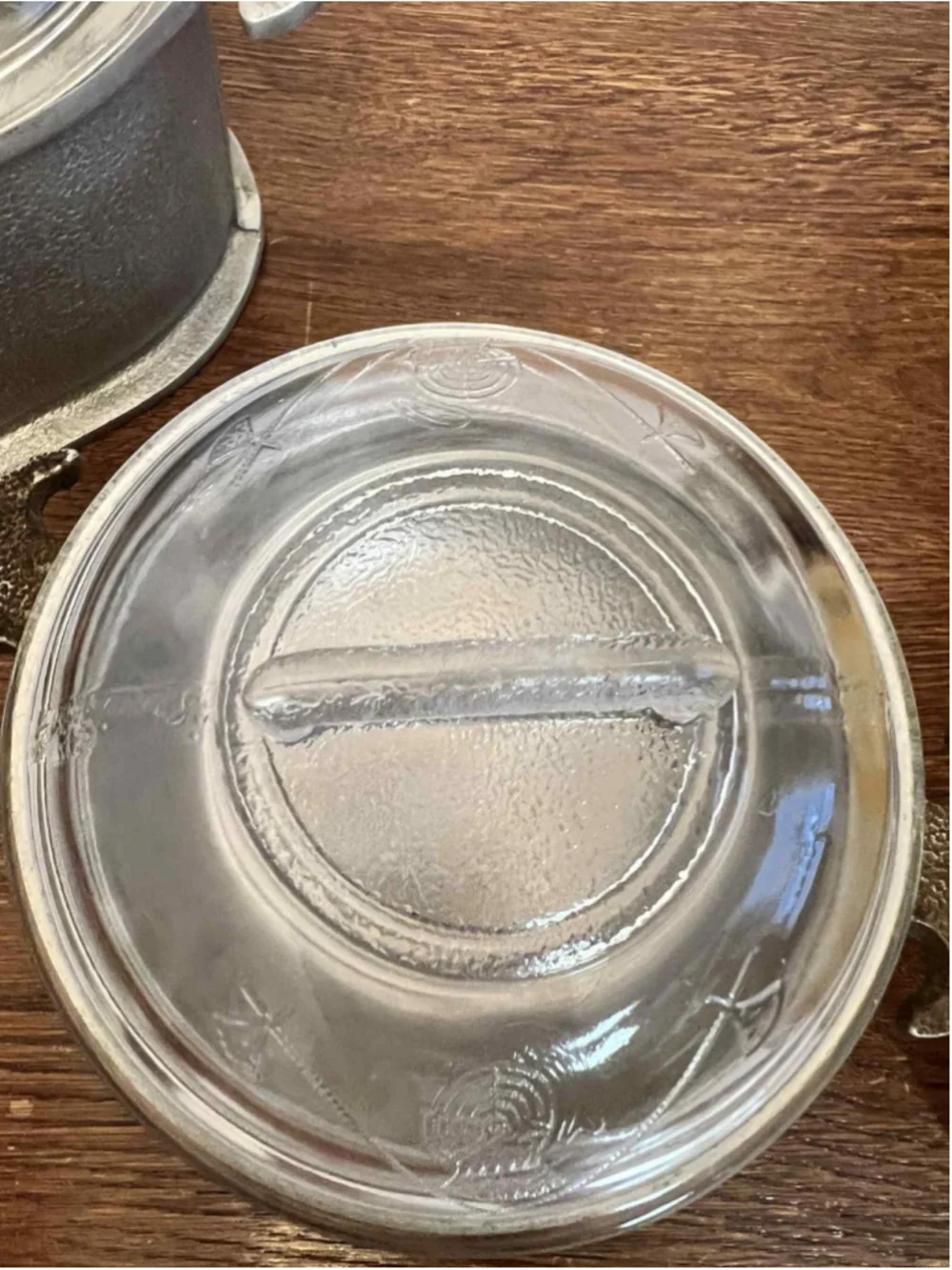 Guardian Service 3 Pc Casserole Lot Etched Glass Lids Round Triangular Hammered
